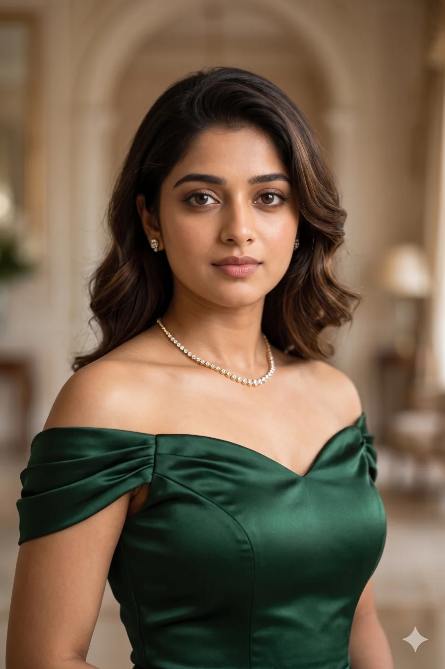 A beautiful woman in a satin gown generated by an ultra realistic prompt, featuring soft cinematic lighting and bokeh.
