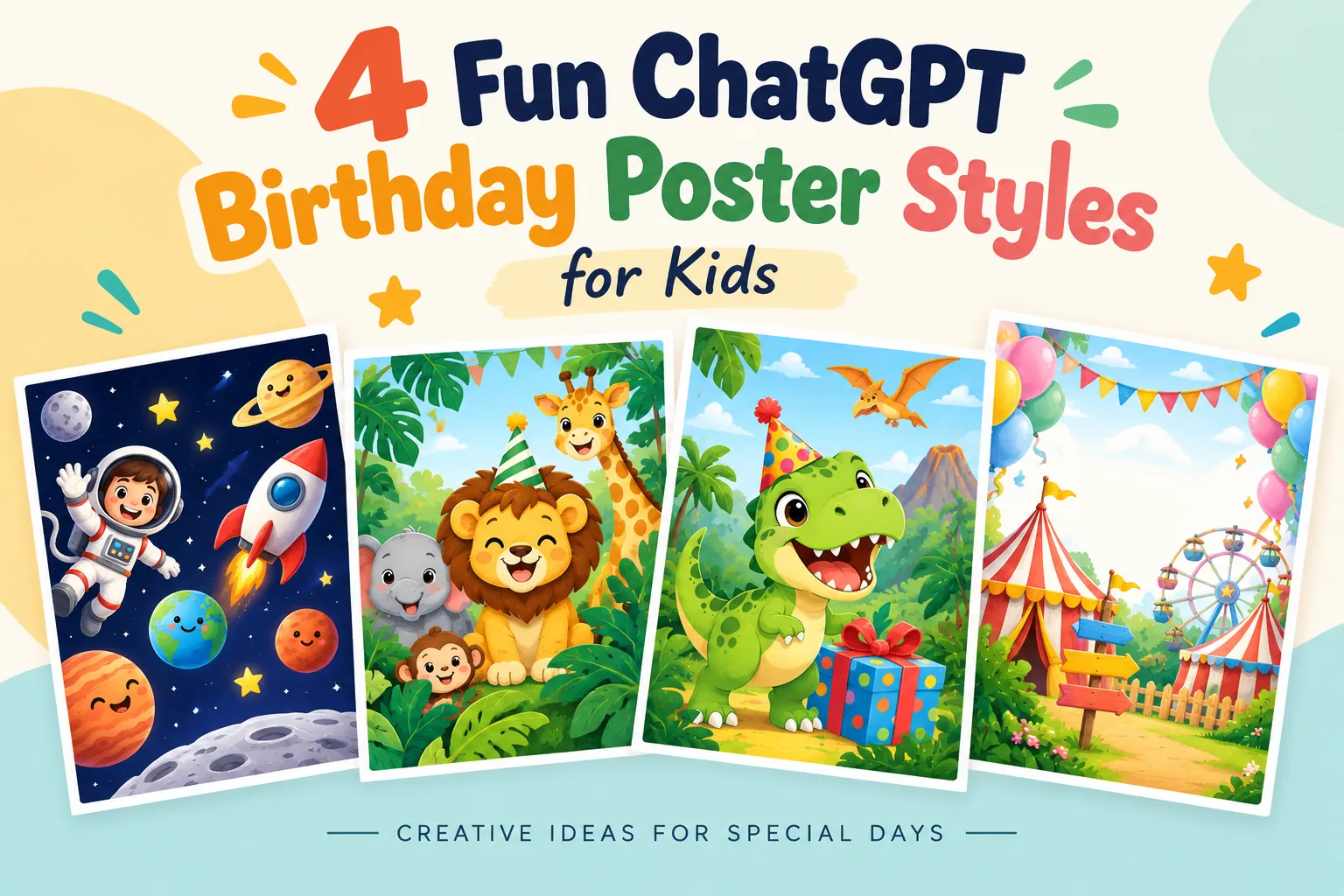 A fun ChatGPT birthday poster featuring cute jungle animals, bold typography, and bright green foliage.