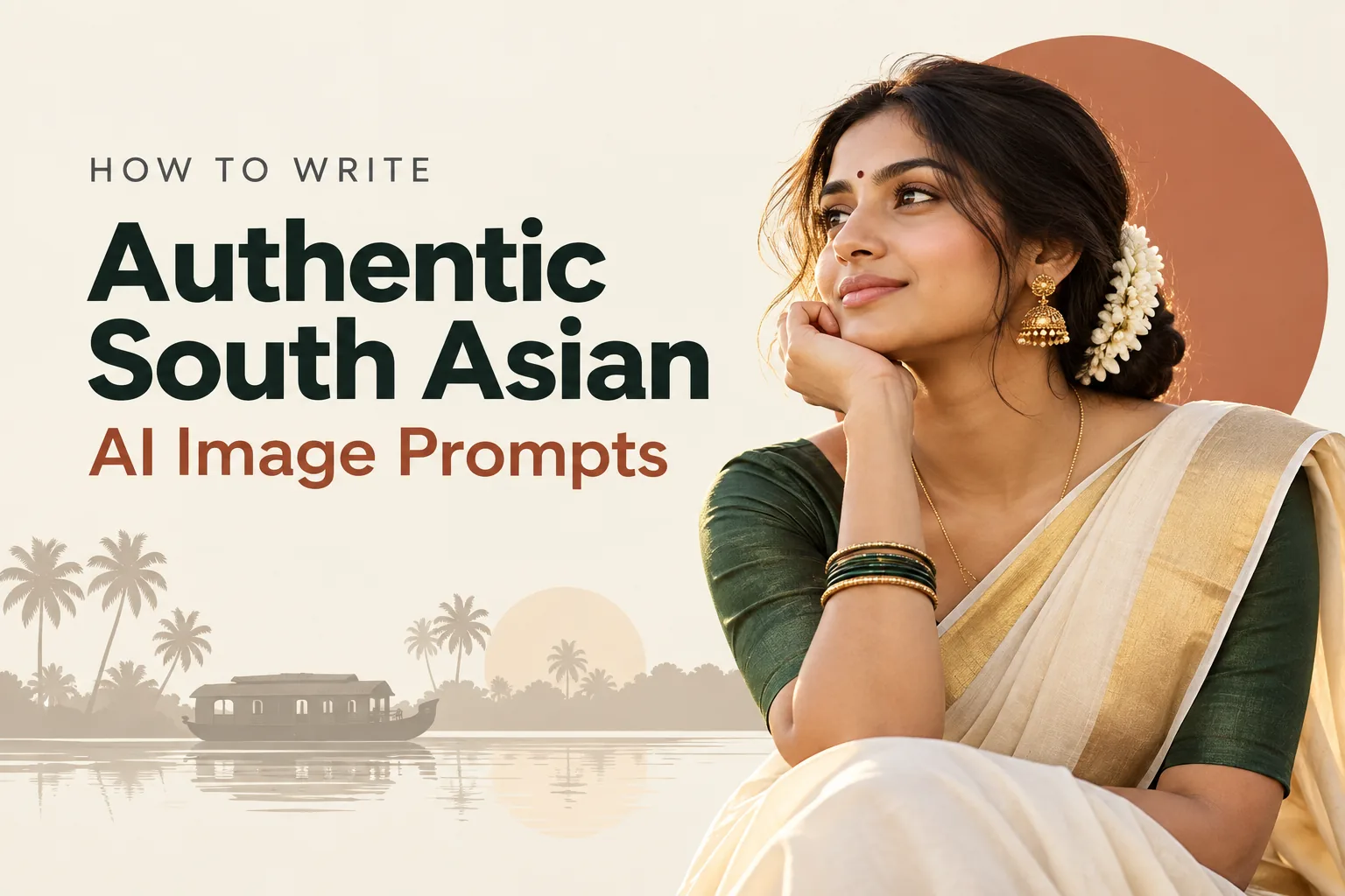 Guide banner for South Asian AI prompts featuring a realistic portrait of a young South Asian woman