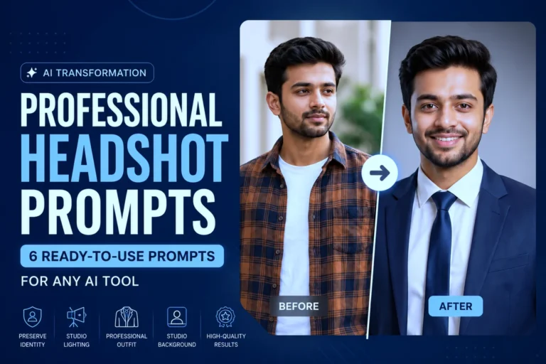 Collage of AI-generated professional headshots demonstrating different corporate and creative prompt styles.