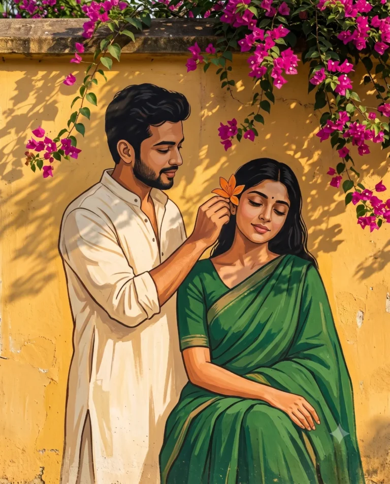 Romantic South Asian Mural: A Beautiful Couple Painting Prompt