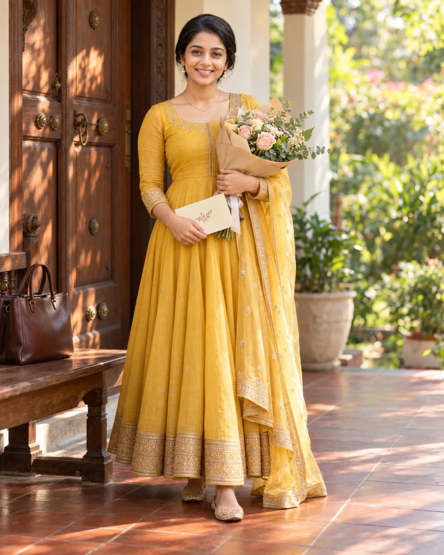 Woman holding flowers in festive birthday portrait